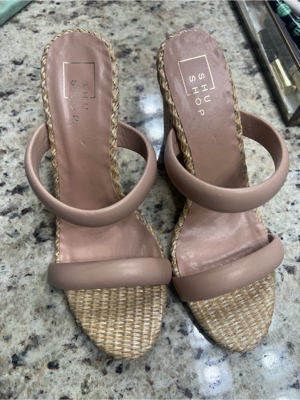 ShuShop Blush Woven Double-Strip Slide Sandals